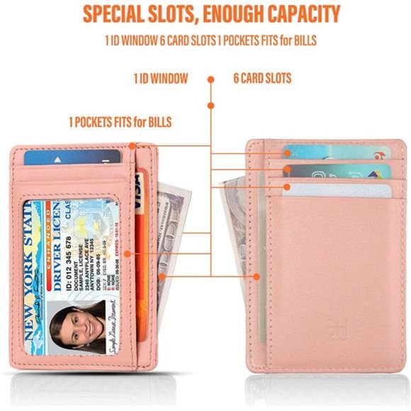 Slim RFID Blocking Card Holder Minimalist Leather Front Pocket Wallet for Women - Picture 7 of 7